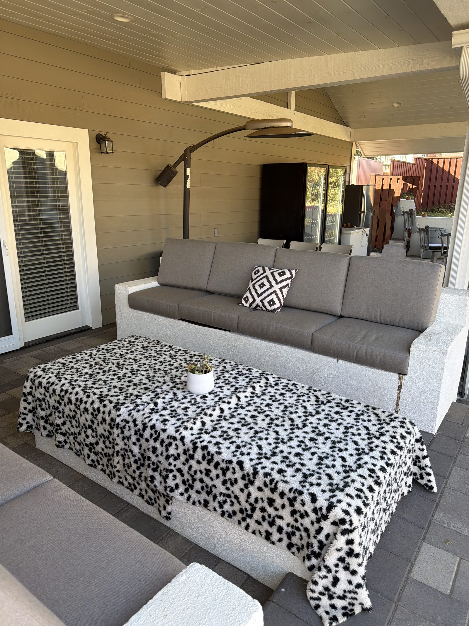 Outdoor sofa with custom gray cushions